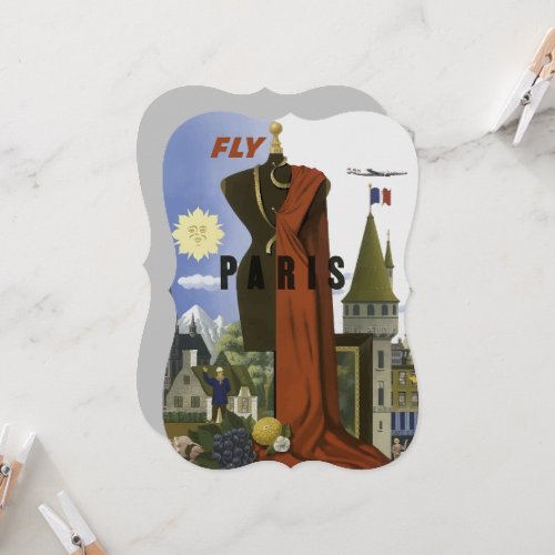 Fly Paris France Vintage Travel Poster