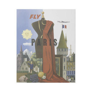 Fly Paris France Vintage Travel Poster