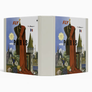Fly Paris France Vintage Travel Poster 3 Ring Binder