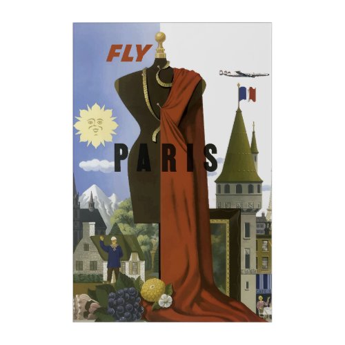 Fly Paris France Vintage Travel Poster Acrylic Print