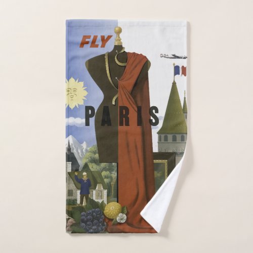 Fly Paris France Vintage Travel Poster Bath Towel Set