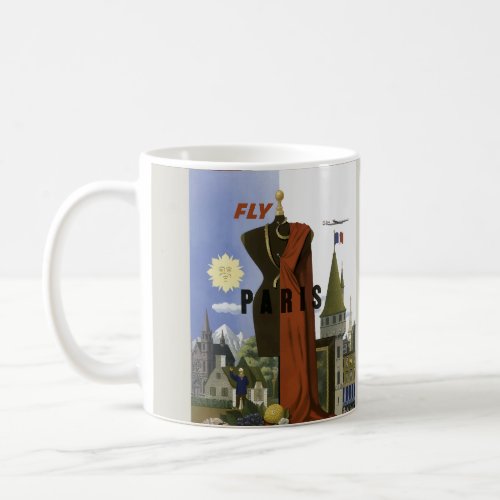 Fly Paris France Vintage Travel Poster Coffee Mug