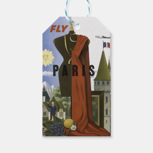 Fly Paris France Vintage Travel Poster Gift Tags