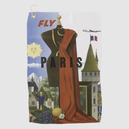 Fly Paris France Vintage Travel Poster Golf Towel