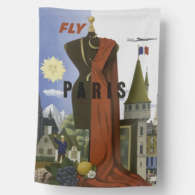 Fly Paris France Vintage Travel Poster House Flag (Front)