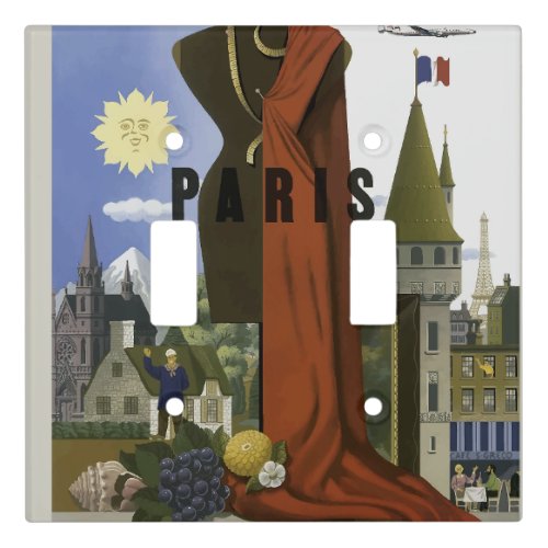 Fly Paris France Vintage Travel Poster Light Switch Cover