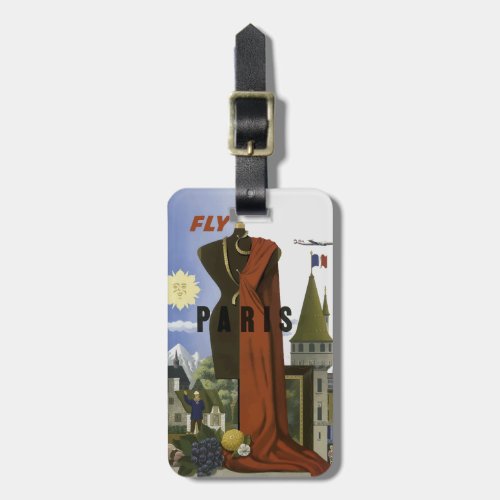 Fly Paris France Vintage Travel Poster Luggage Tag