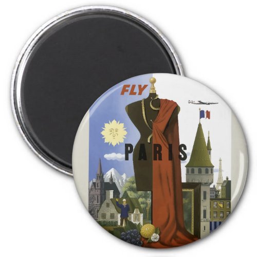 Fly Paris France Vintage Travel Poster Magnet