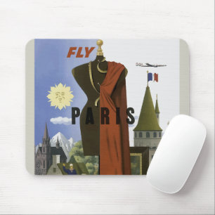 Fly Paris France Vintage Travel Poster Mouse Pad