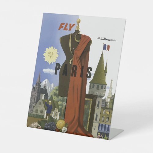 Fly Paris France Vintage Travel Poster Pedestal Sign