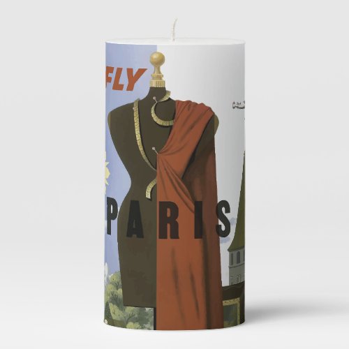 Fly Paris France Vintage Travel Poster Pillar Candle