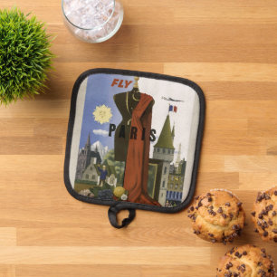 Fly Paris France Vintage Travel Poster Pot Holder