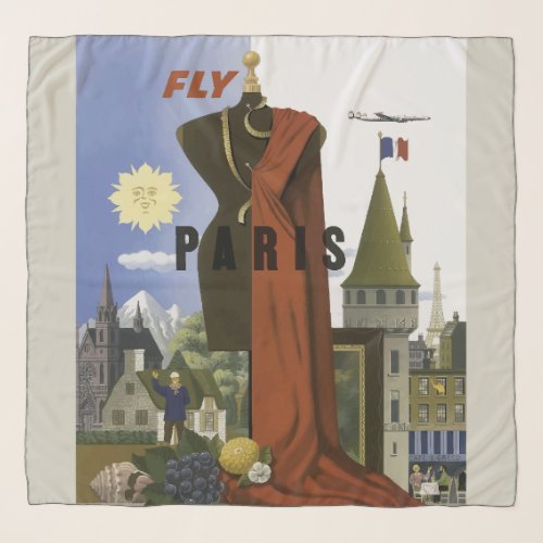 Fly Paris France Vintage Travel Poster Scarf