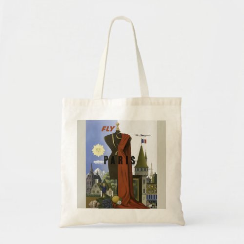 Fly Paris France Vintage Travel Poster Tote Bag