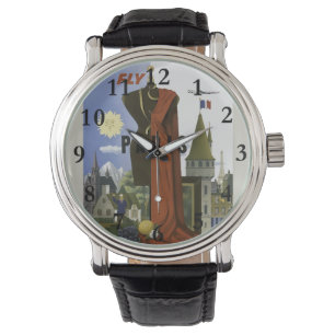 Fly Paris France Vintage Travel Poster Watch