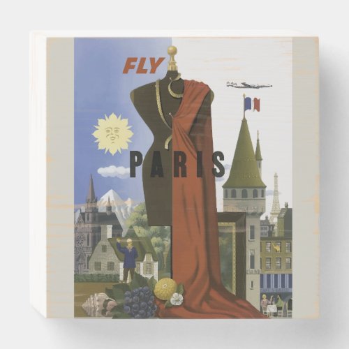 Fly Paris France Vintage Travel Poster Wooden Box Sign