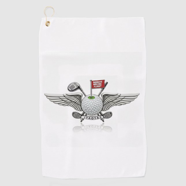Fly right onto the green!! golf towel (Front)