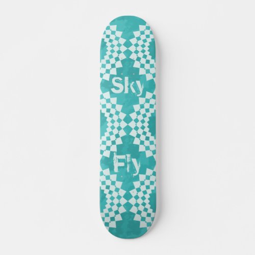 Fly Sky Modern Typography Blue Mandala Skateboard - Fly Sky modern typography blue mandala skateboard. Modern cool skateboard with a sky blue pattern and white mandalas. It`s bright design inspired by the beautiful colors of the sky.