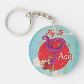 Fly to Asia Vintage Travel Poster Keychain
