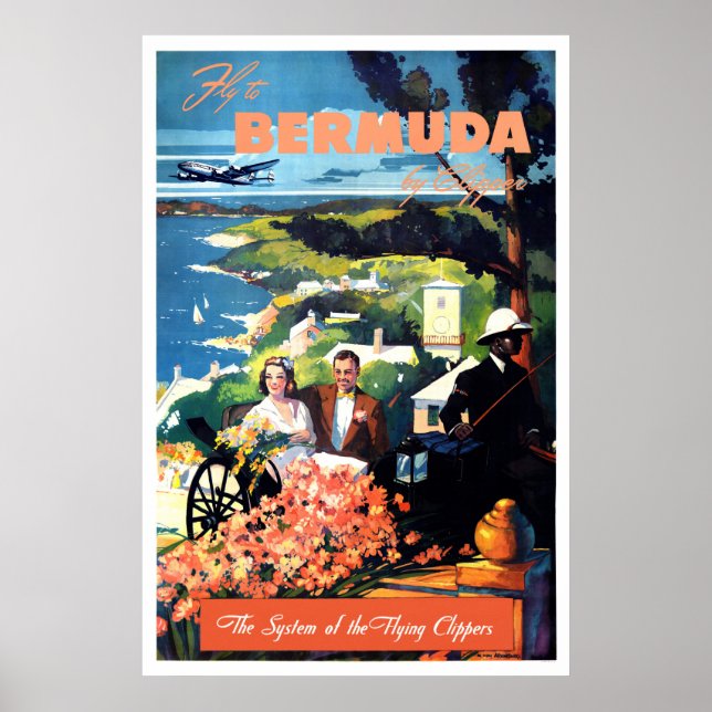 Fly to Bermuda Vintage Travel Poster (Front)