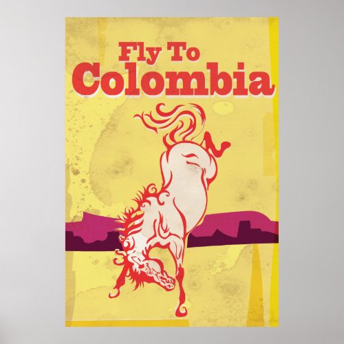 Fly To Colombia vintage travel poster