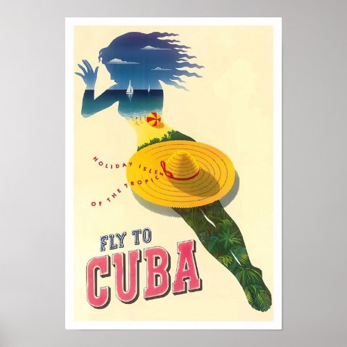 Fly to Cuba vintage travel poster