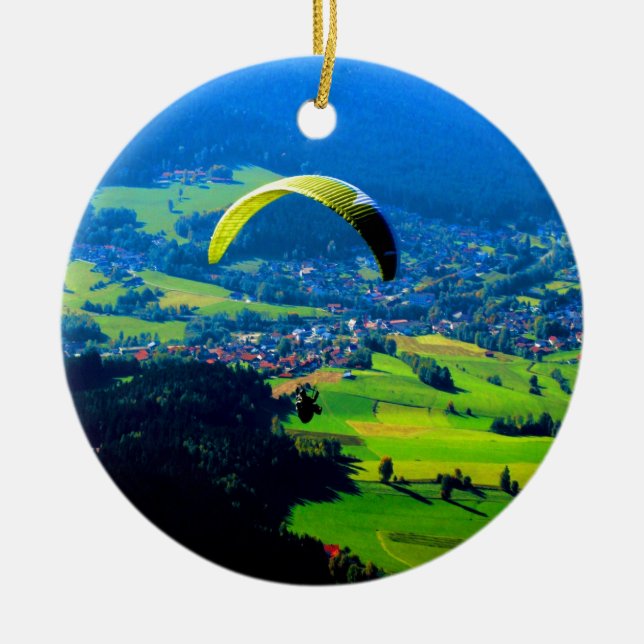 fly to freedom  paragliding sport mountains wind ceramic ornament (Front)