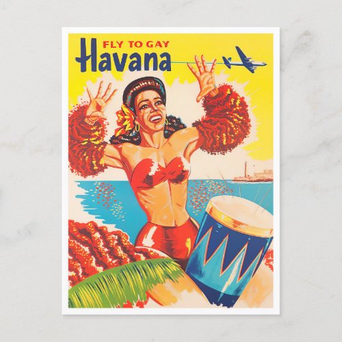 Fly to Havana vintage travel postcard
