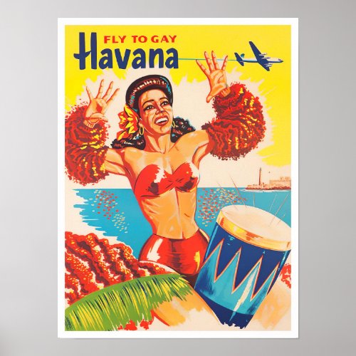 Fly to Havana vintage travel poster