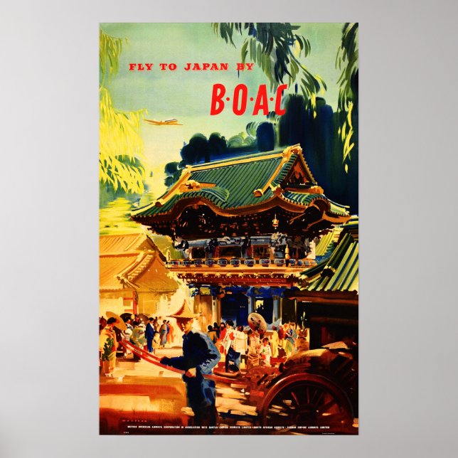 FLY TO JAPAN by BOAC Airways Retro Travel Tourism Poster (Front)