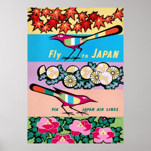 Fly to Japan Vintage Travel Poster Restored