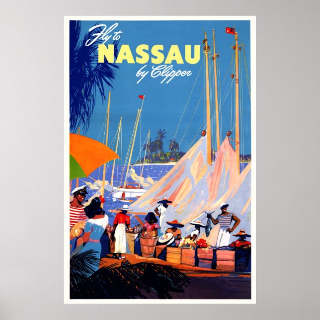 Fly to Nassau by Clipper Vintage Travel Poster (Front)