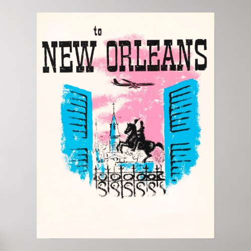 Fly to NEW ORLEANS Louisiana City Vintage Airlines Poster