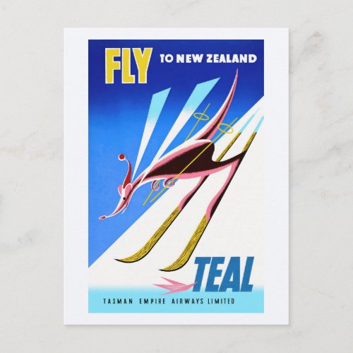 Fly to New Zealand Vintage Travel Poster Postcard