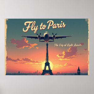 Fly to Paris – 24"x16" Vintage 1950s Style Poster