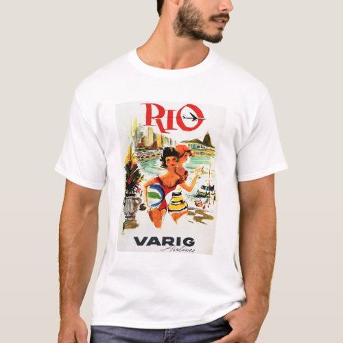 FLY to RIO DE JANEIRO BRAZIL Varig Airlines Travel T_Shirt