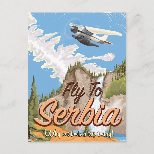 Fly To Serbia Cartoon Travel poster Postcard (Front)