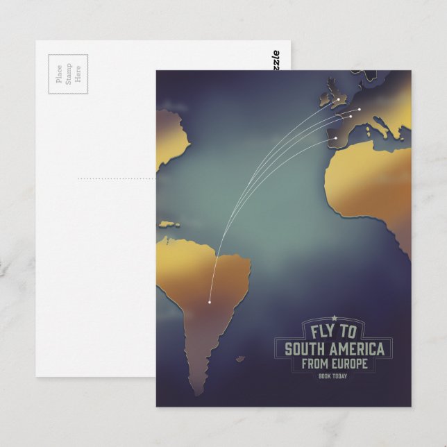 Fly to South America From Europe map Postcard (Front/Back)