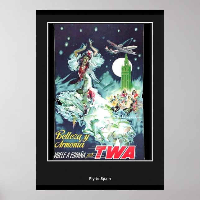 Fly to Spain vintage Retro Print (Front)