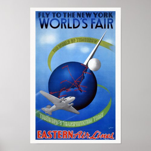 Fly to the New York Worlds Fair Vintage Poster
