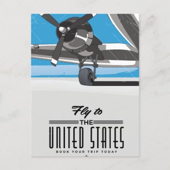 Fly To The United States Travel Poster Announcement Postcard by bartonleclaydesign at Zazzle