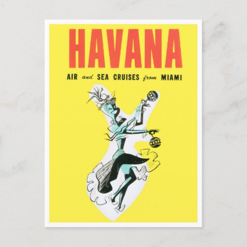 Fly to Travel to Cuba vintage travel postcard