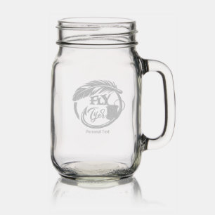 Fly Tyer logo style illustration personalize Mason Jar W/ Handle