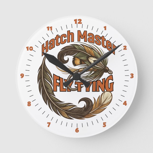 Fly tyng logo style illustration Hatch Master Round Clock (Front)