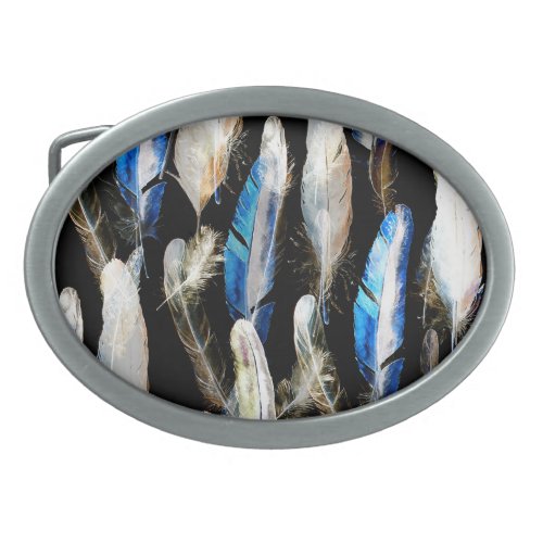 Fly Watercolor Feathers Seamless Background Belt Buckle