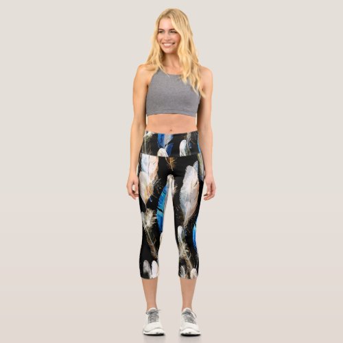 Fly Watercolor Feathers Seamless Background Capri Leggings