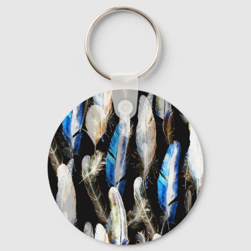 Fly Watercolor Feathers Seamless Background Keychain