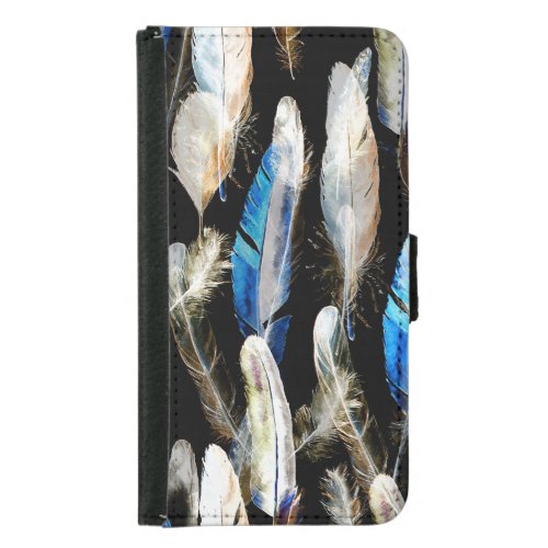 Fly Watercolor Feathers Seamless Background Samsung Galaxy S5 Wallet Case