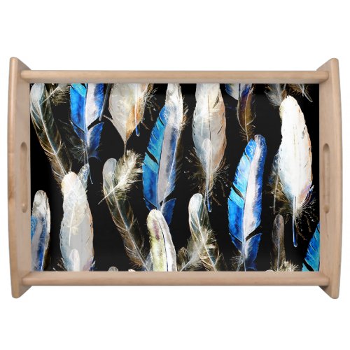 Fly Watercolor Feathers Seamless Background Serving Tray