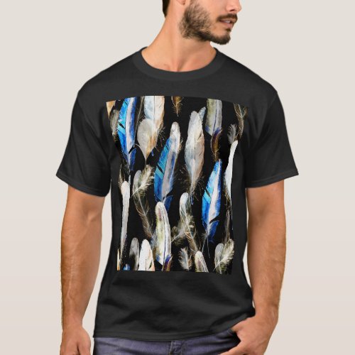 Fly Watercolor Feathers Seamless Background T_Shirt